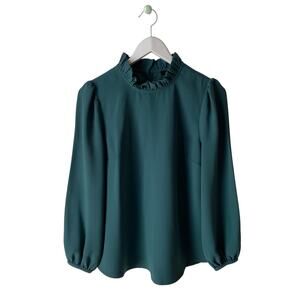 J. Crew Green Ruffled Blouse Size Small